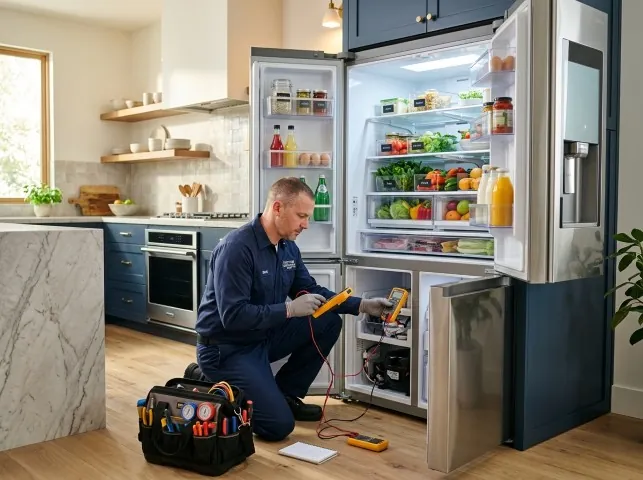 Appliance Repair Hero refrigerator technician testing a fridge on a Bridgeport, NJ service call